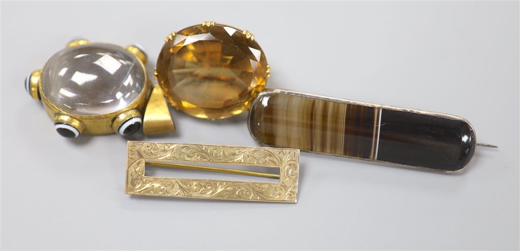 3 brooches & a pendant.